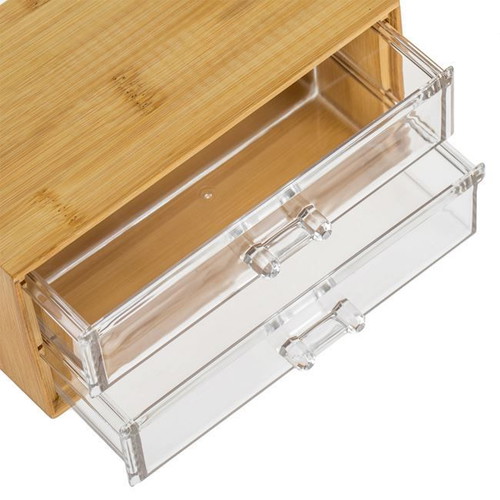 Bamboo box with 2 transparent acrylic drawers new