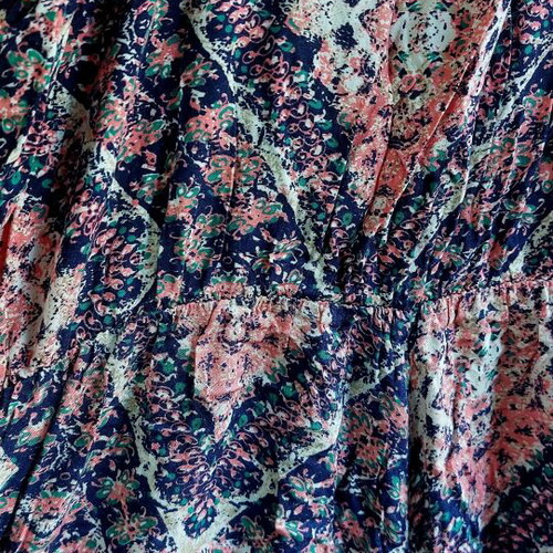 Boho Printed Mock Neck Cutout Jumpsuit like new, blue and salmon