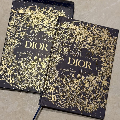 Dior notebook with case, dark blue with gold details