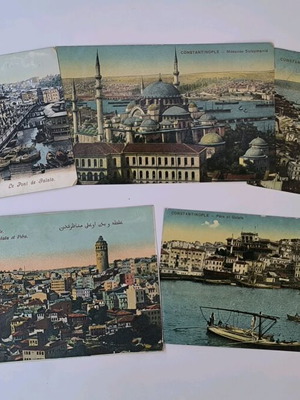 Postcards used, lot of 5 with panoramic views of Constantinople