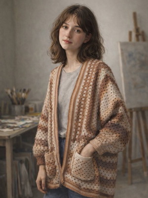 Handmade knitted cardigan made to order in beige and brown shades