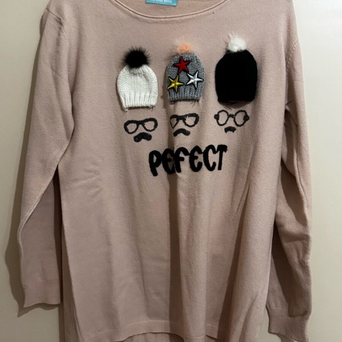Blouse with designs used, size M, beige, warm fabric