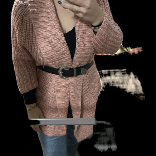 Pink Woman knitted cardigan used, asymmetrical pink, size S