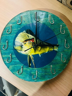 Handmade wooden wall clock with liquid glass like new