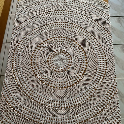 Handmade round crochet tablecloth like new, white with crochet detail