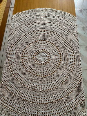 Handmade round crochet tablecloth like new, white with crochet detail