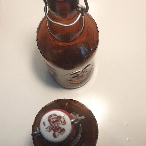 Vintage collectible beer bottles used, 4 pieces with porcelain caps