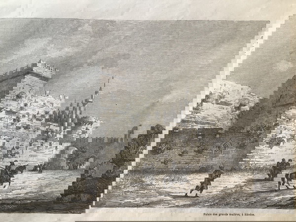 1860 Παλάτι του μεγάλου Μαγίστρου Ρόδος ξυλογραφία 30x22cm