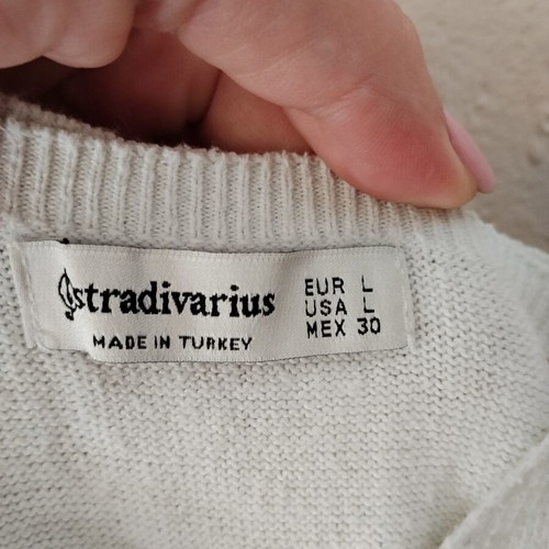 Stradivarius white knitted maxi dress with side slit, like new