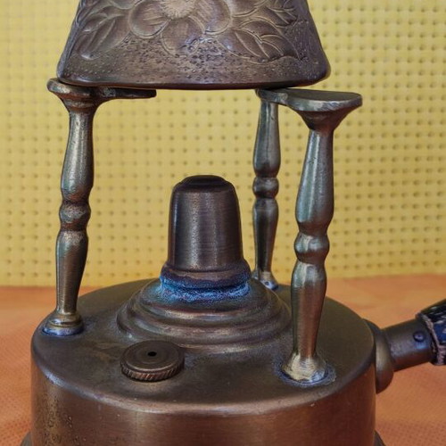 Vintage brass spirit lamp and carved coffee pot like new
