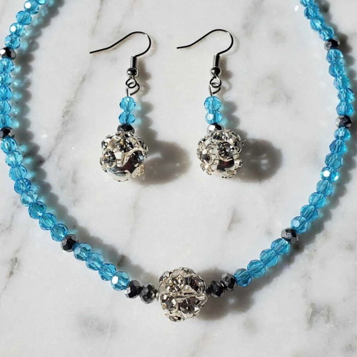 Blue crystal beaded elegant jewellery set new