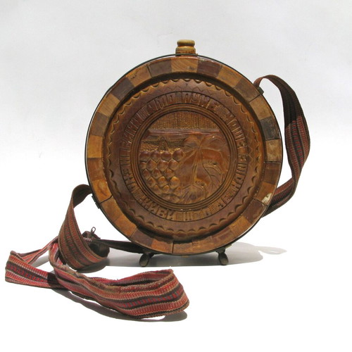 Wooden carved tsotra old traditional flask canteen like new