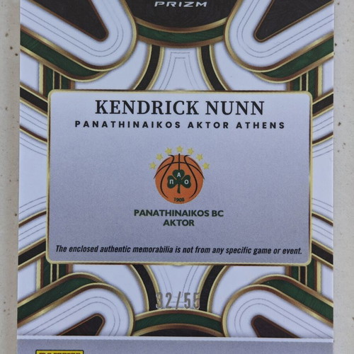 Kendrick Nunn numbered Select basketball cards, patch