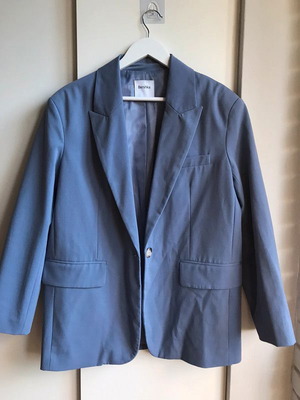 Bershka women's long blazer like new, blue, size XS with loose fit