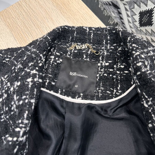 BSB Collection tweed jacket black and white with gold buttons like new, size 40