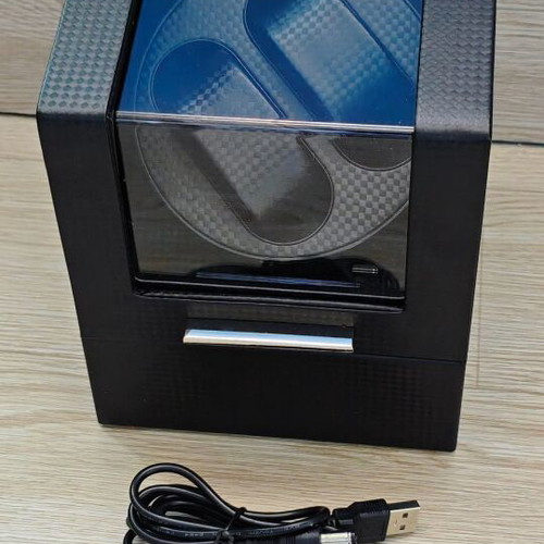 Double Watch Winder Box with Silent Motor, USB Charging, Carbon Fiber