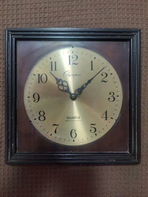 Wooden Olympia wall clock used, needs battery