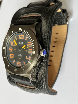Just wristwatch 48-S10116BK-OR new, black leather strap