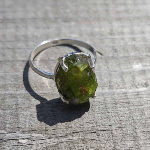 Silver ring with natural peridot new, size US 9.5
