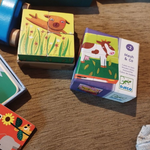 Wooden educational toys used, pack with boxes