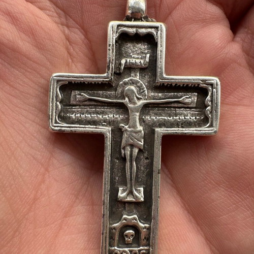 Vintage metal cross like new, 1990s, 6 cm height