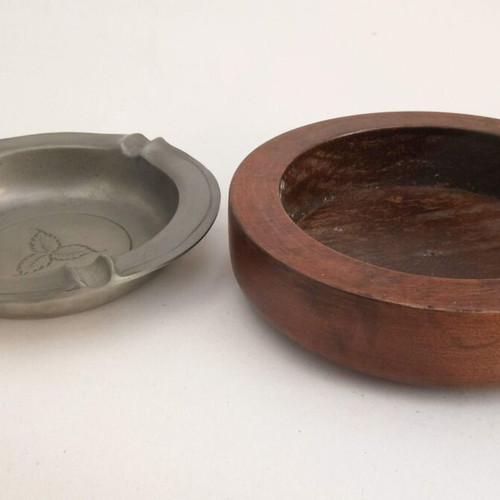 Handmade ashtray from pewter and wood new