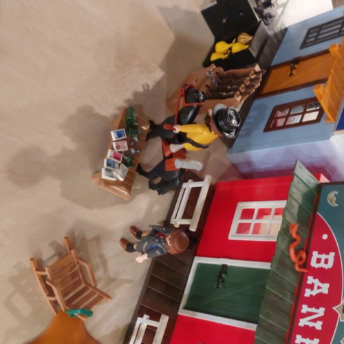 Playmobil sheriff and bank like new, missing 2 figures