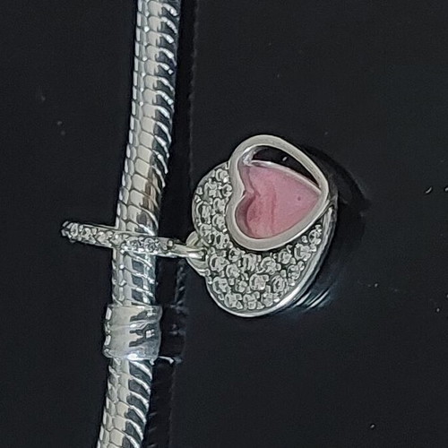 Pandora charm with two hearts, new, pink and silver