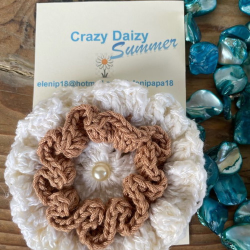 Handmade knitted brooch new, made of cotton yarn