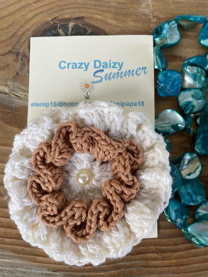 Handmade knitted brooch new, made of cotton yarn