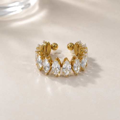 Statement ring new, gold tone with transparent marquise stones