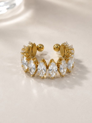 Statement ring new, gold tone with transparent marquise stones