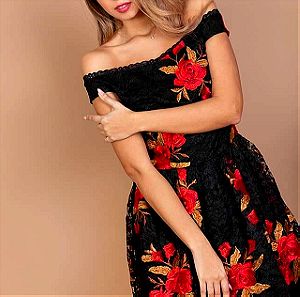 Μπουτίκ φόρεμα δαντέλα με κεντημένα τριαντάφυλλα