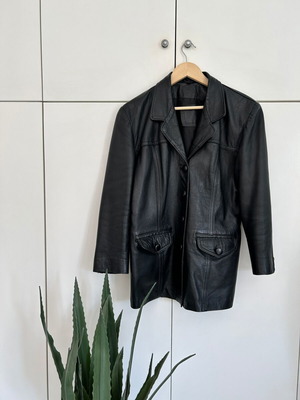 Γυναικείο σακάκι γνήσιο δέρμα σαν καινούργιο, μαύρο, μέγεθος L