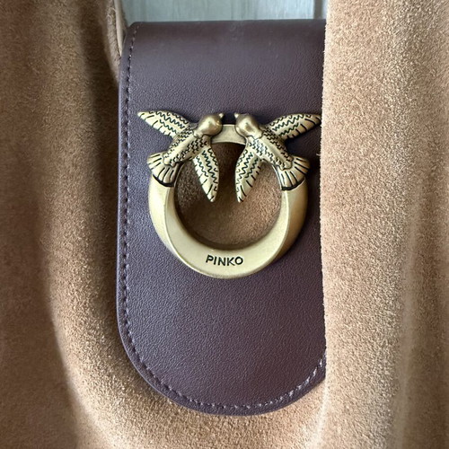 Pinko leather shoulder bag used, brown and gold, large size with NFC