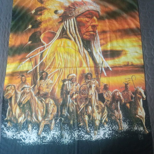 Woven Wall Decor with Native American Chief and Warriors Like New