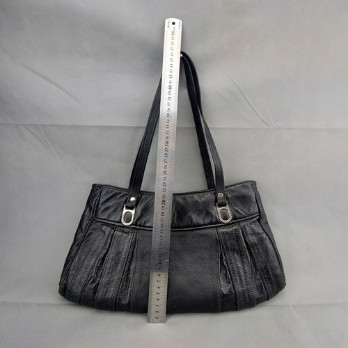 Old Soviet women's black leather bag used