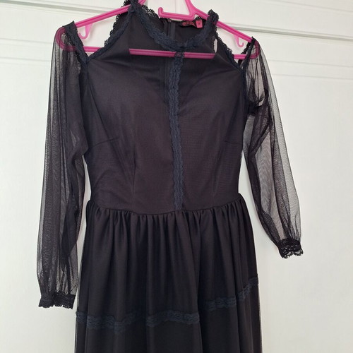 Black midi dress with tulle details vintage style like new