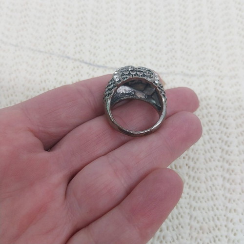 Vintage owl head ring with black onyx and crystals