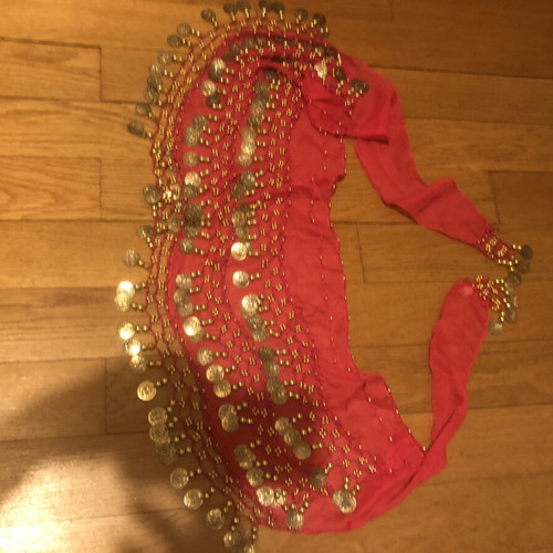 Authentic fuchsia belly dance scarf with 148 gold coins