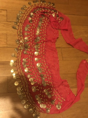 Authentic fuchsia belly dance scarf with 148 gold coins