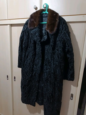 Natural Astrakhan fur German long new with brown fur collar