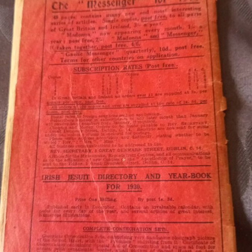Irish religious magazine 1929 used with cover wear