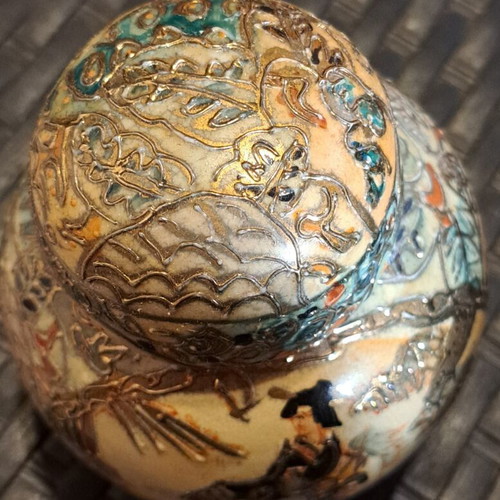 Satsuma vase with Moriage handpainted decoration, vintage