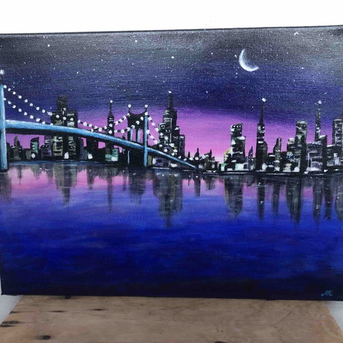 Night Cityscape Acrylic Painting 40x30 cm new
