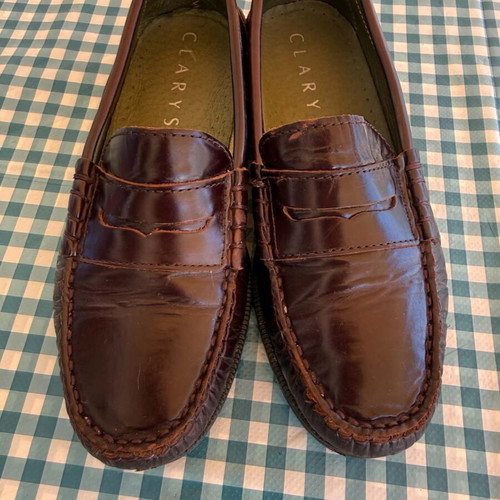 Clarys leather mokasins for boy size 34 used, brown