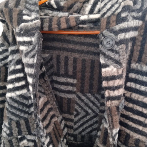 Coat used, warm with hood, black multicolor, sizes M and L