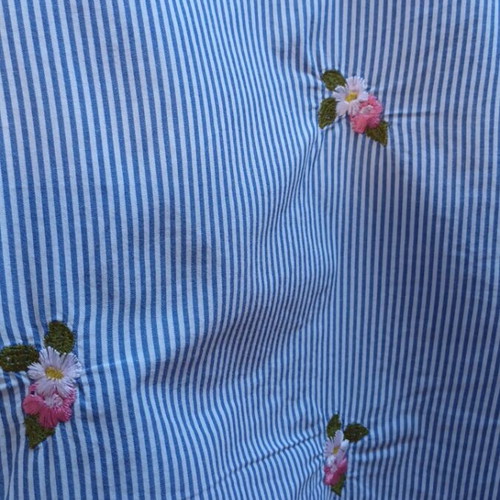 Imperial blouse with puff sleeves, stripes and embroidered flowers like new