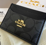 Coach card holder wallet, black and grey signature canvas