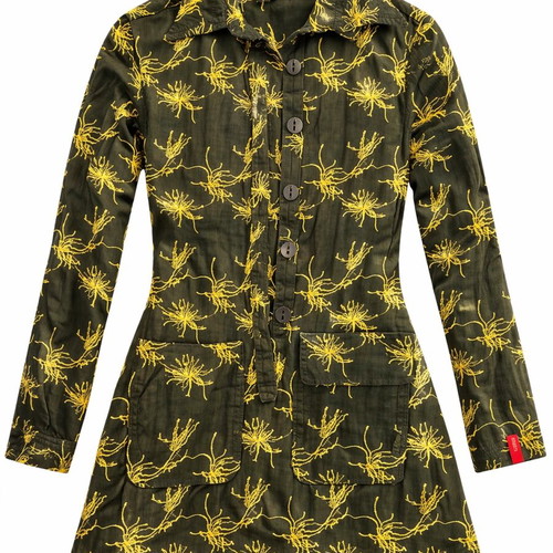 Skfk women's long shirt like new, dark green with yellow embroidery